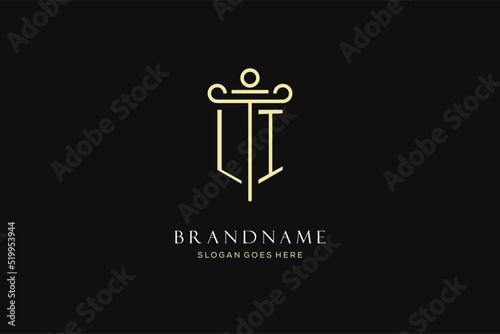 Luxury modern monogram LI logo for law firm with pillar icon design style