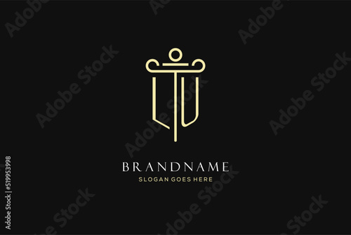 Luxury modern monogram LU logo for law firm with pillar icon design style