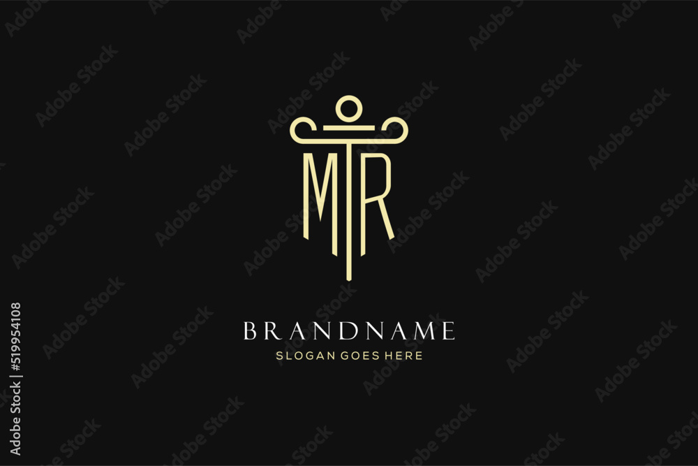 Luxury modern monogram MR logo for law firm with pillar icon design ...