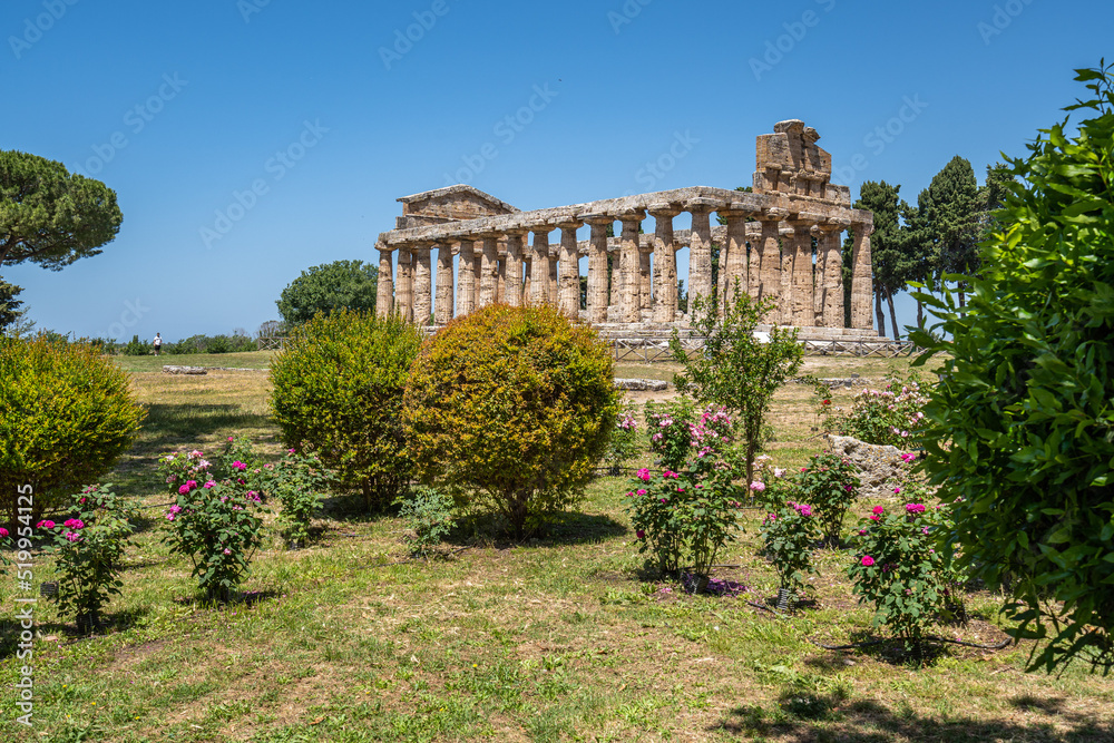 Ancient doric Temple of Athena at the ancient Greek city of Paestum, Campania, Italy