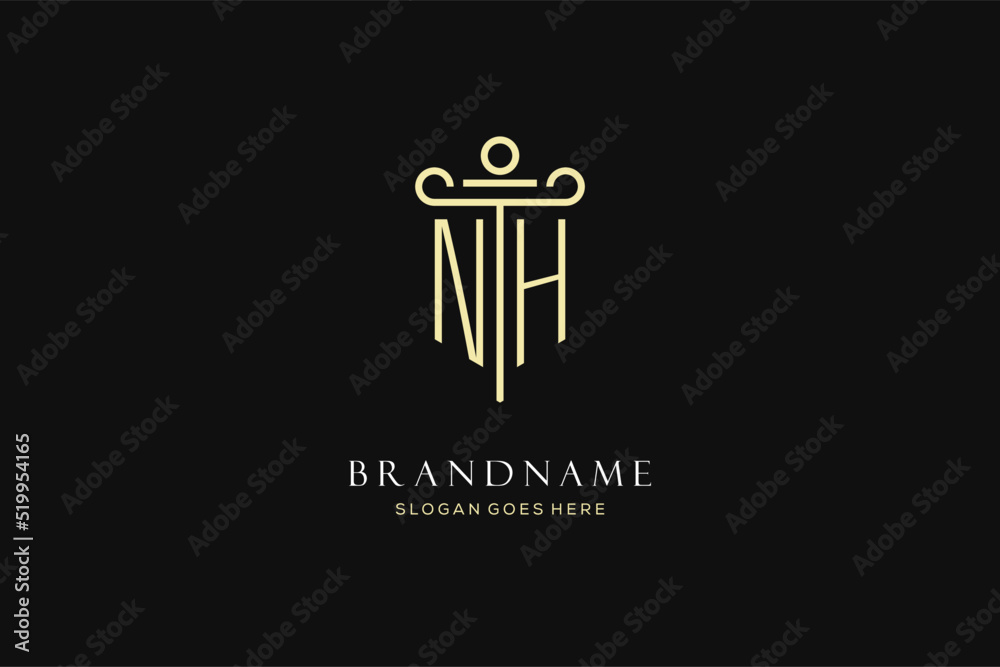 Luxury modern monogram NH logo for law firm with pillar icon design ...