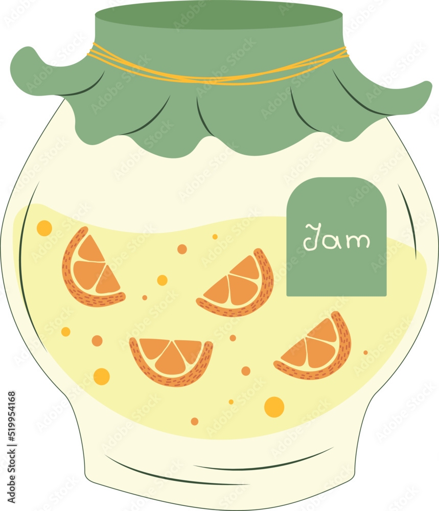 Naklejka premium jar of jam in flat design with white background. vector orange marmalade.