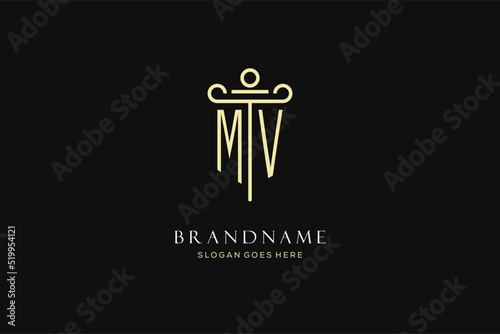 Luxury modern monogram MV logo for law firm with pillar icon design style