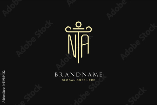 Luxury modern monogram NA logo for law firm with pillar icon design style
