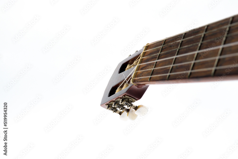 mast of a classical guitar on white background mast of a classical guitar on white background