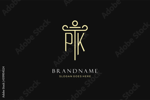 Luxury modern monogram PK logo for law firm with pillar icon design style