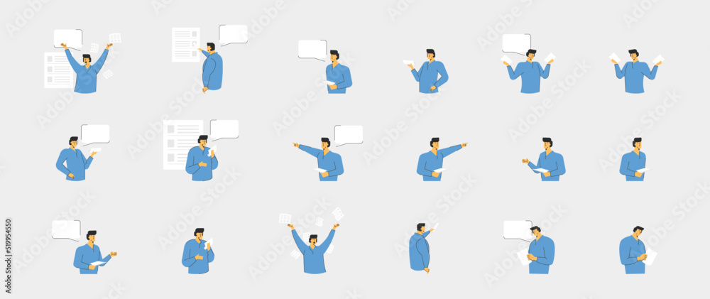 Fototapeta premium Creative worker businessman flat character illustration bundle
