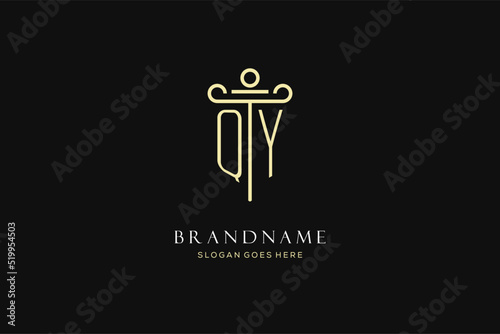 Luxury modern monogram QY logo for law firm with pillar icon design style