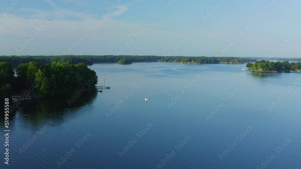Drone Push in of Small Boat on Lake Norman, North Carolina Drone Push in of Small Boat on Lake Norman, North Carolina