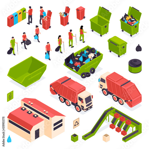 Isometric Garbage Recycling Icon Set