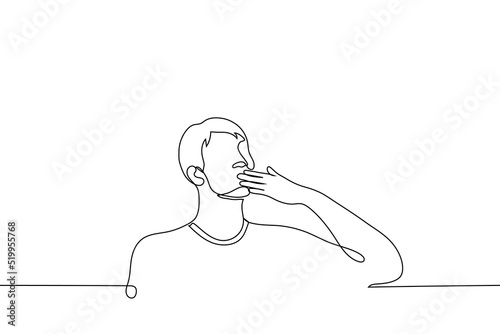 man kisses his hand before air kiss - one line drawing. fly kiss concept