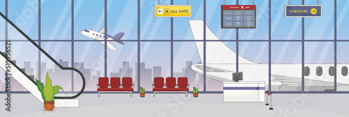 Cute and nice design of Airport with furniture and interior objects vector design