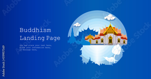 Buddhism place temple website homepage landing web page template - User Interface development vector background