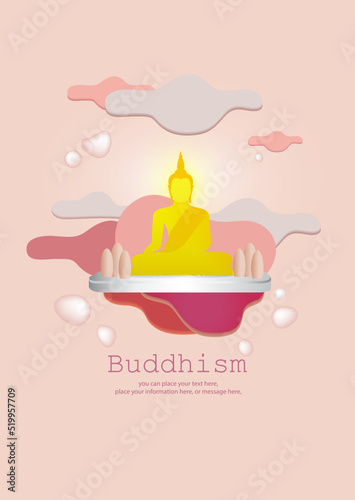 Buddha in meditation vector background - Buddhism holidays culture Thailand, banner template design