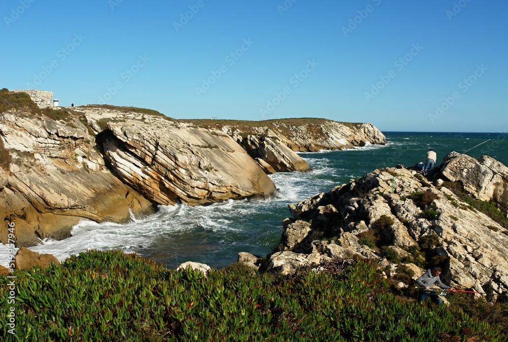 Rough rocky coastline near Peniche, Centro - Portugal 