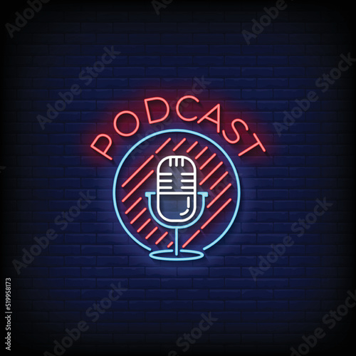 Neon Sign podcast with Brick Wall Background Vector