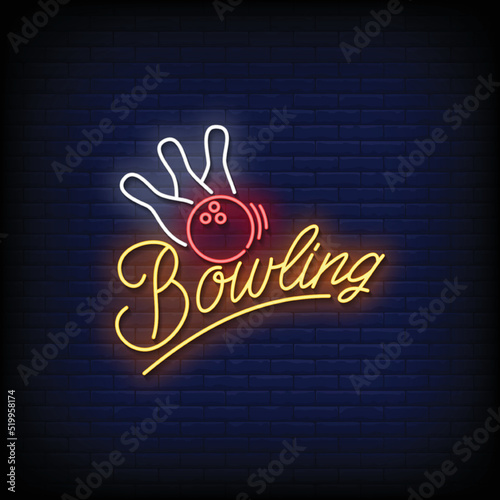 Neon Sign bowling with Brick Wall Background Vector