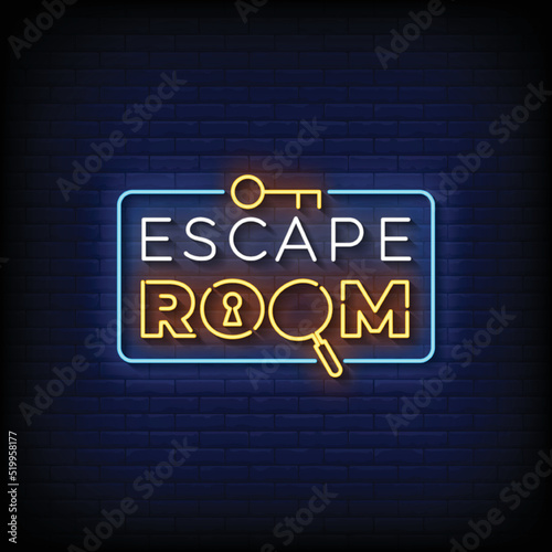 Neon Sign escape room with Brick Wall Background Vector
