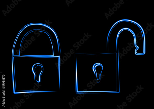 Vector illustration of closed and open locks.