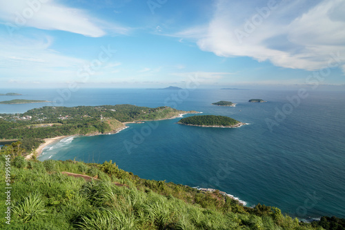 Landscape nature of Black Rock View Point is panorama view point on Phuket island - New famous of Phuket thailand - Blue nature seascape abstract scene - summer sky 