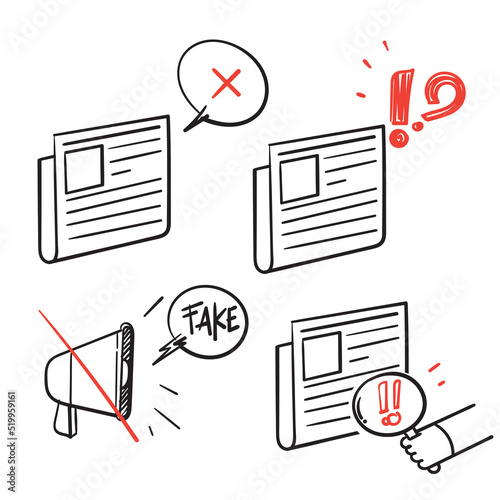 hand drawn doodle Set of Fake News Related illustration vector