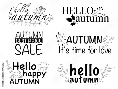 Set of autumn phrases. autumn best price sale. Vector illustration.Modern calligraphy for banner, poster, card.Isolated on white background.