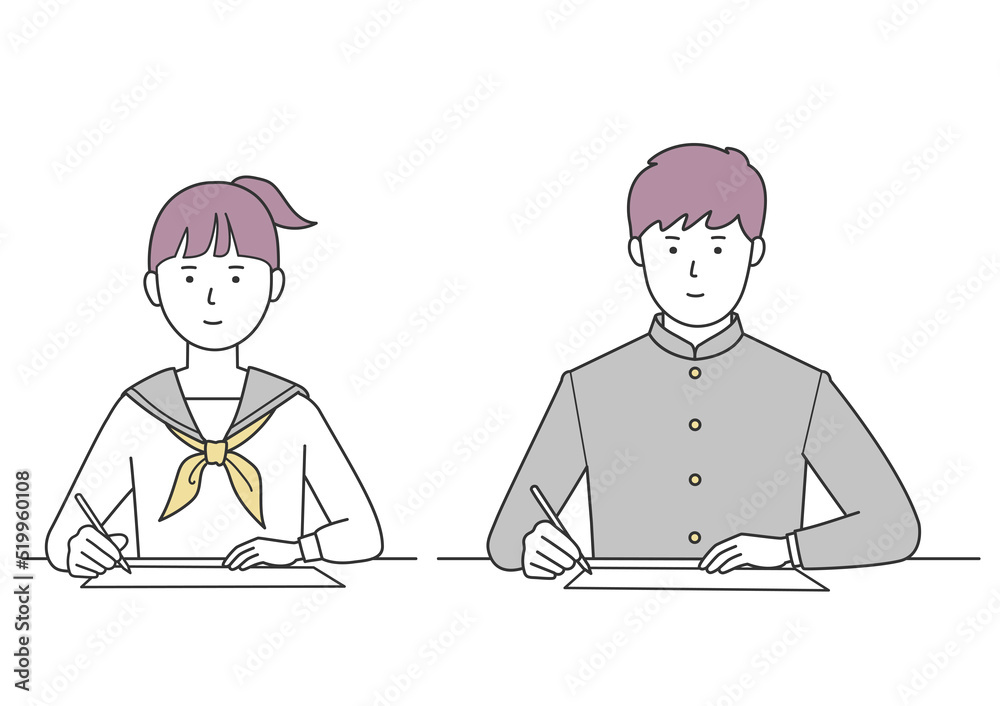 勉強をする男子学生と女子学生のイラスト1