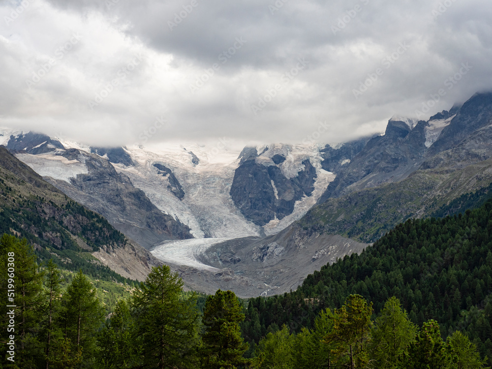 View of the glacier on Bernina pass in Switzerland