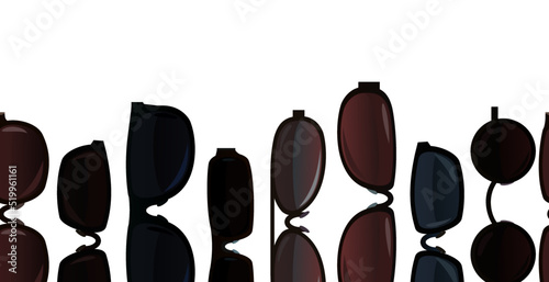 Set Sunglasses for protection from the sun. Summer glasses. Tinted optics for better visibility. Horizontal seamless border. Object isolated on white background. Vector