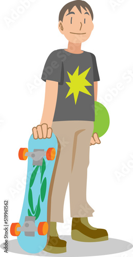 スケートボードを持つ少年 © MASAGAMI