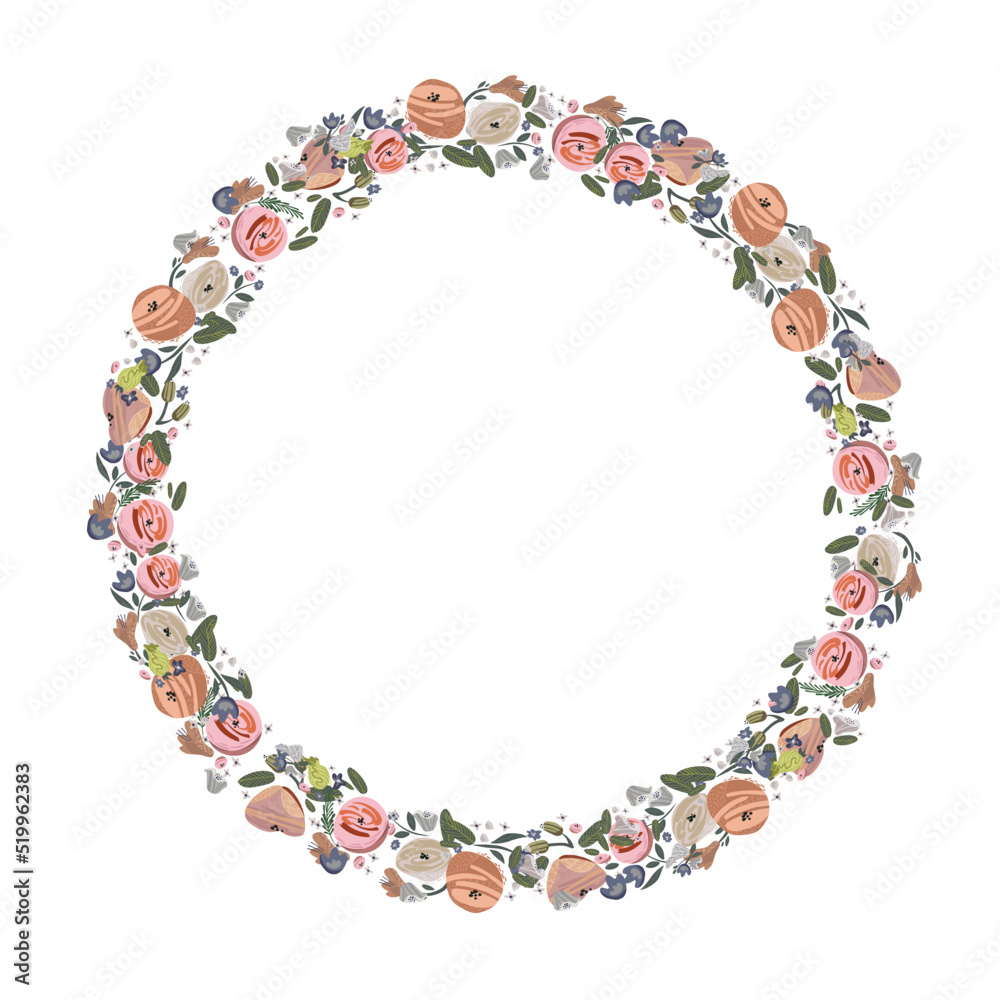 Vector floral wreath. Abstract roses arrange in round border Vector floral wreath. Abstract roses arrange in round border