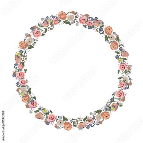 Vector floral wreath. Abstract roses arrange in round border