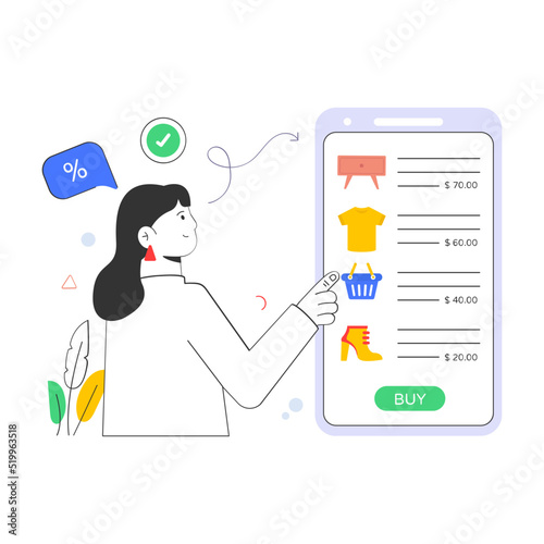 An amazing flat illustration of shopping app 