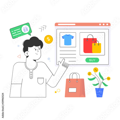 An amazing flat illustration of shopping app 