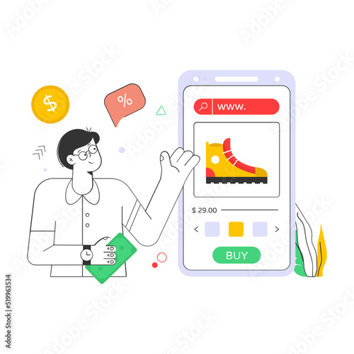 An amazing flat illustration of shopping app 