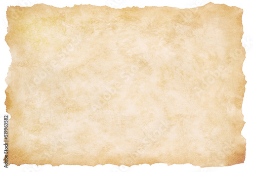 old parchment paper sheet vintage aged or texture isolated on white background
