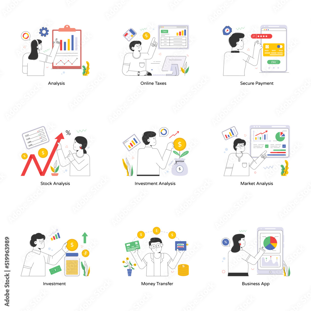 Pack of Business Analysis Flat Illustrations 

