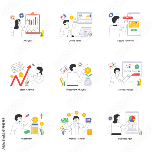 Pack of Business Analysis Flat Illustrations    © Vectors Market