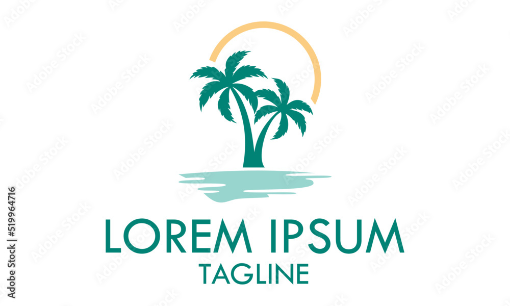 Green Palm Resort Sea Ocean Logo Design
