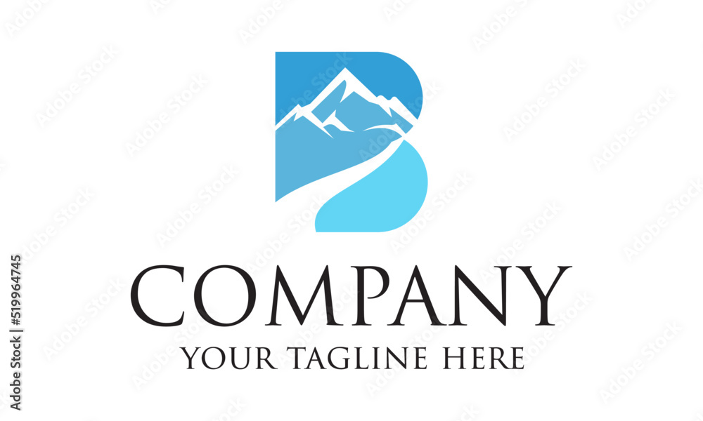 Blue Initial Letter B Mountain Logo Design