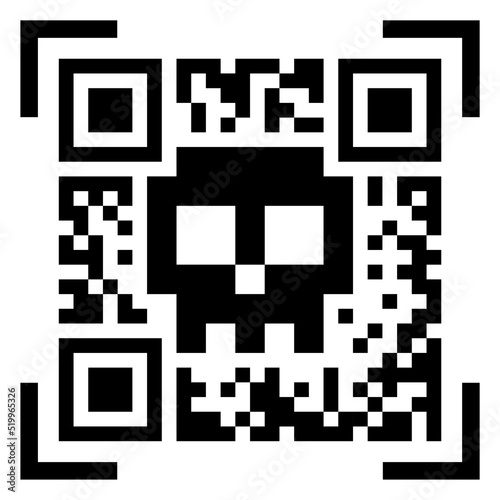 vector black pixel pattern human skull stylized as qr code. isolated on white background. useful as halloween card, all saints day, warning, for web and graphic design, t-shirt print, poster, logo