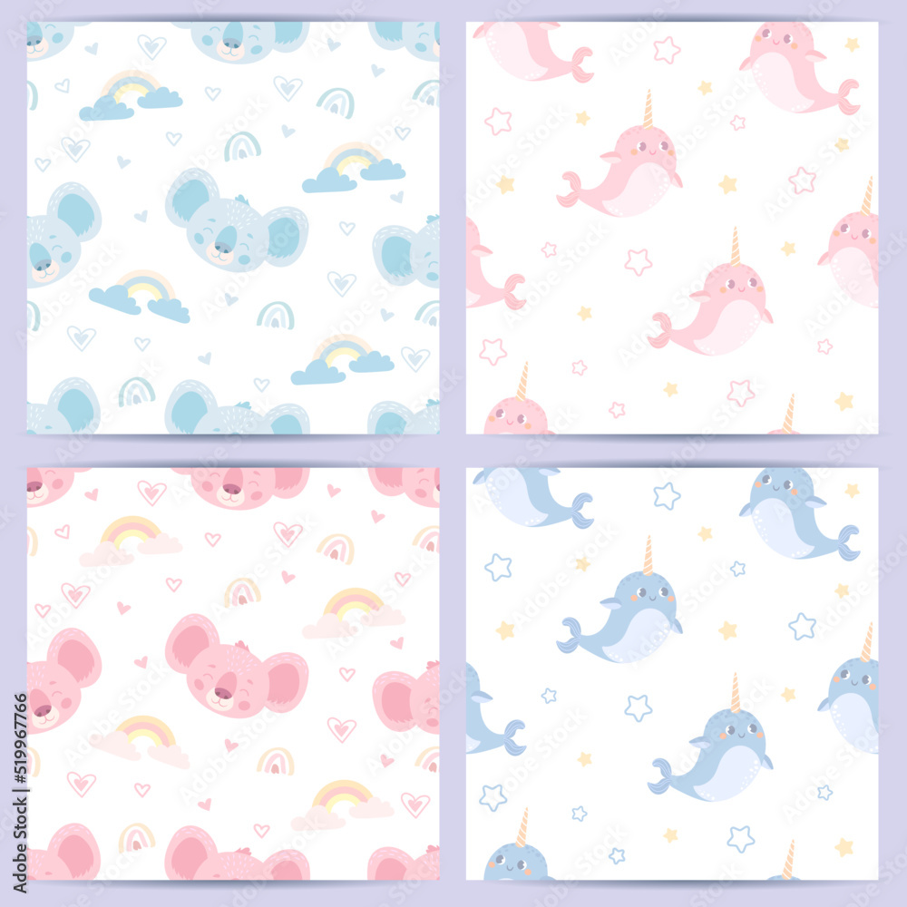 seamless pattern with funny animals for babies. vector illustration in pastel colors