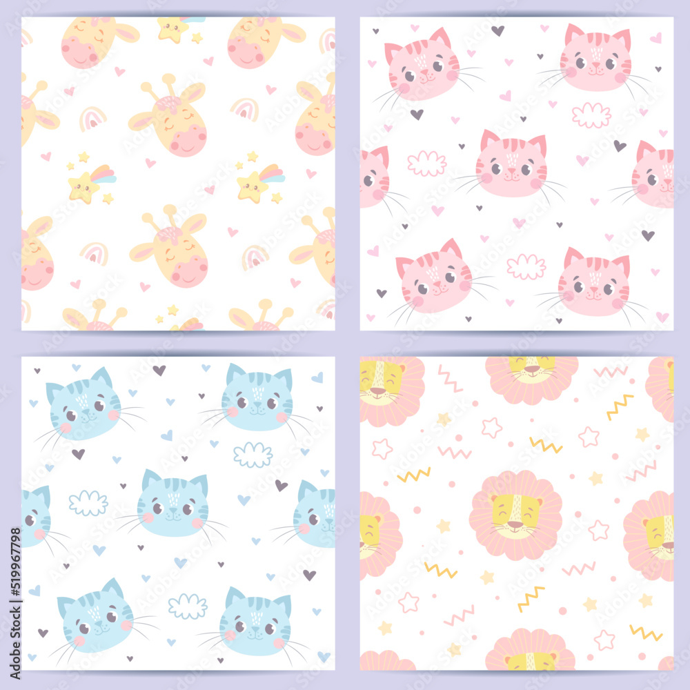 seamless pattern with funny animals for babies. vector illustration in pastel colors seamless pattern with funny animals for babies. vector illustration in pastel colors