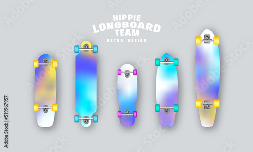 Set of blurred prints on longboards