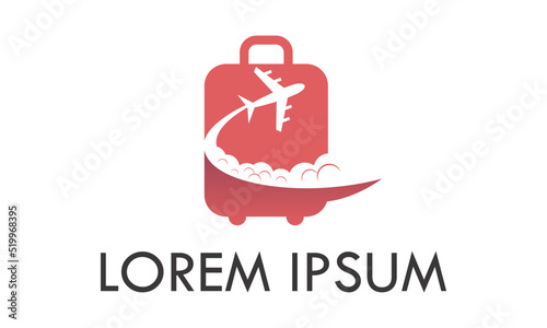 Red Travel Negative Space Plane Suitcase Logo Design