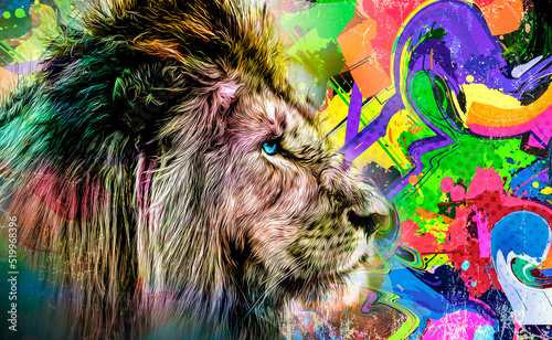 Lion head with colorful cre...