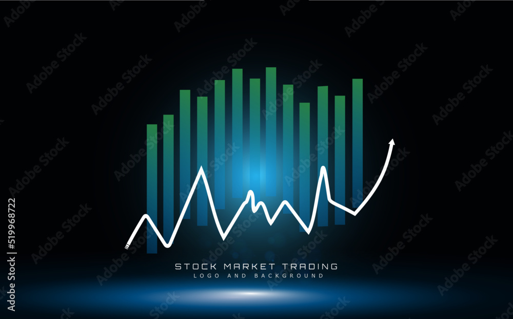 Stock market chart logo on futuristic dark blue background. Forex trading concept with candlestick chart, for financial investment and economic trends, logo idea and business background.