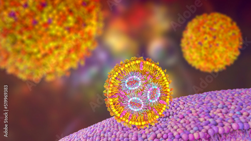 Lipid nanoparticle siRNA antiviral delivery system, 3D illustration