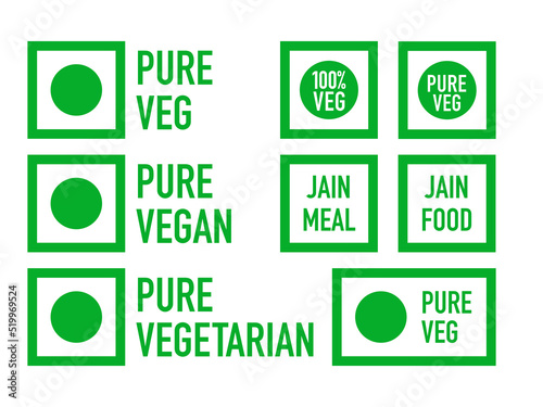 Icons to indicate pure vegetarian, pure vegan and jane products and food.