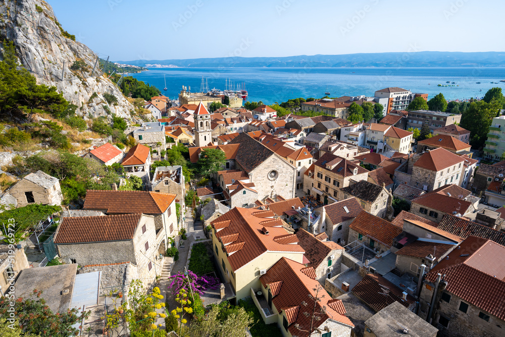 view on Omis old town in Dalmatia in Croatia